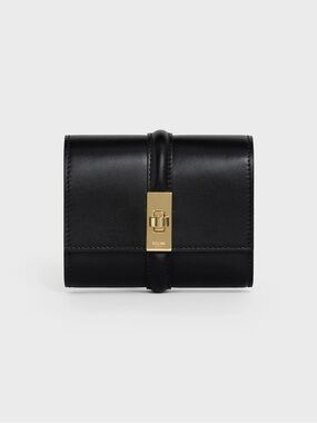 Celine Black Leather Wallet with Gold-Tone Clasp